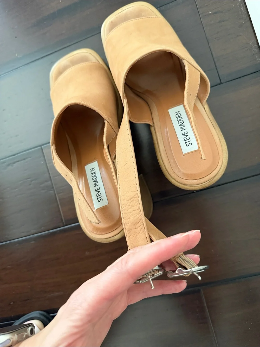 Steve Madden Tan Suede Open-Toe Slingback Block Heels